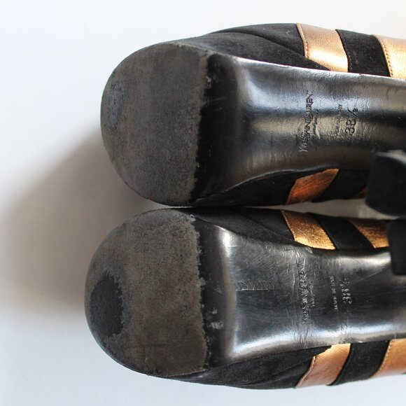 Yves Saint Laurent Tribute Suede Ankle Booties Black Gold Size 38.5 - Picture 12 of 14